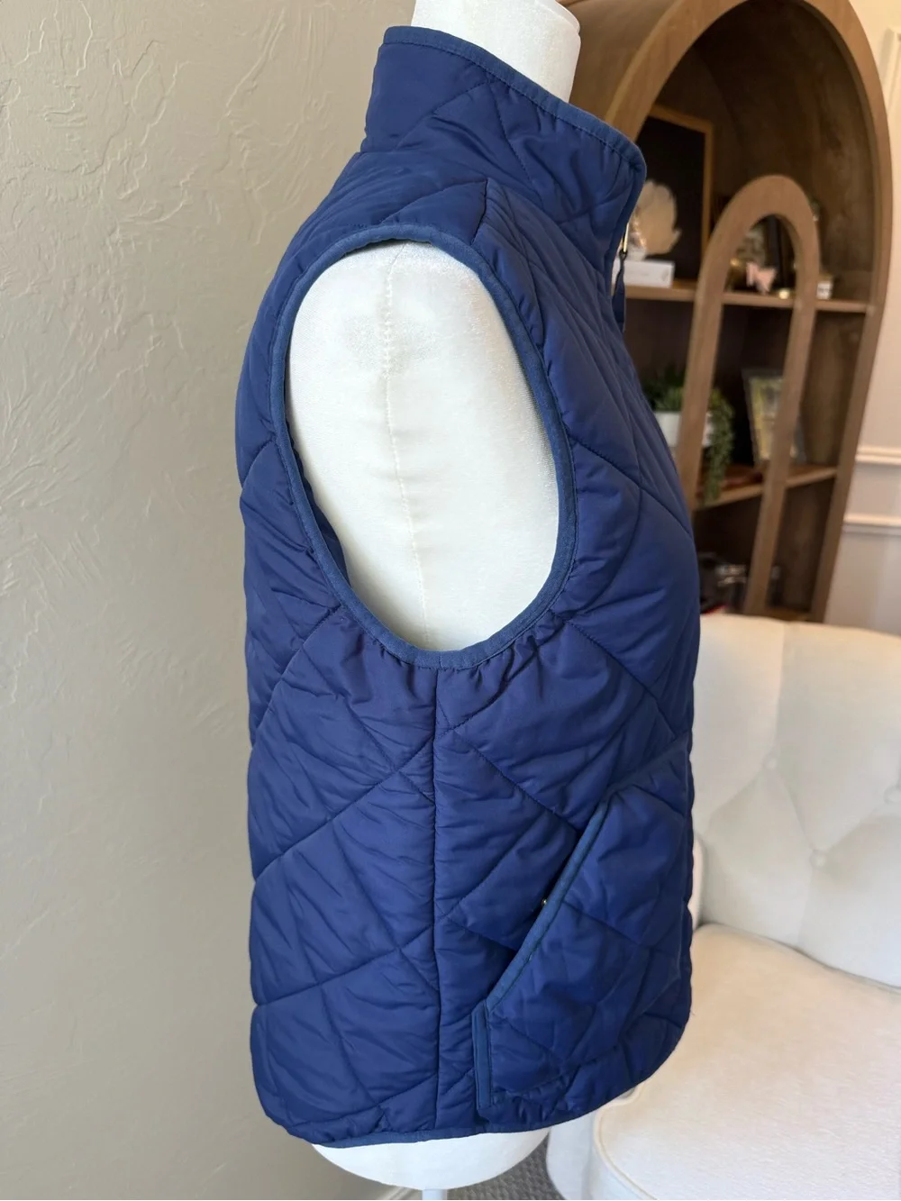 J.Crew Navy Blue Quilted Puffer Vest Gold Zip Preppy Size Small